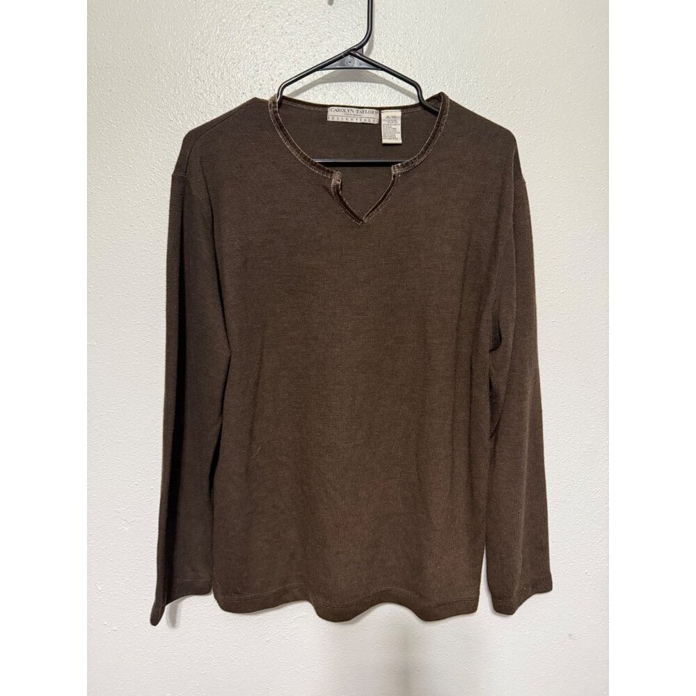 Carolyn Taylor Essentials Top Brown With Velvet Neckline Womans XL